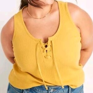 Old Navy Mustard Yellow Tie Ribbed Slim Tank Woman Plus 2X XXL Point Break New